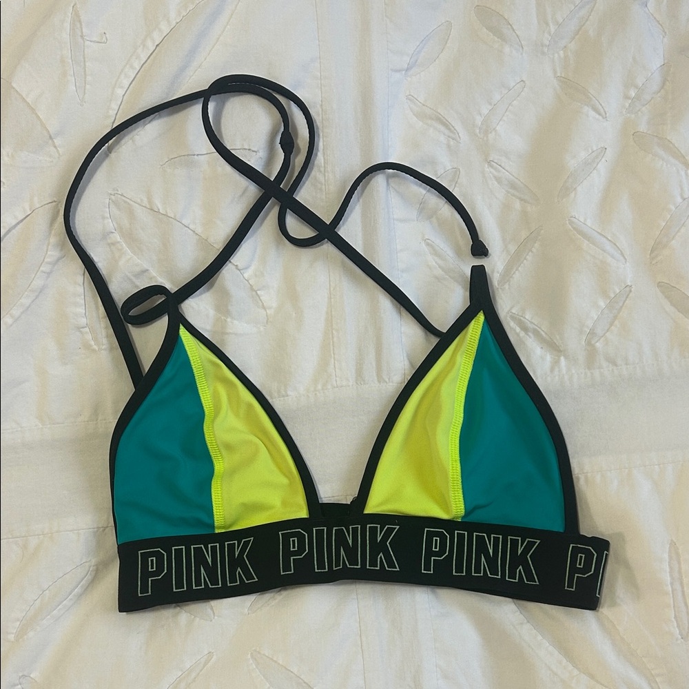 PINK Victoria's Secret Teal and Neon Yellow Bikini Top
